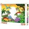 Dětská skládačka puzzle s dinosaury - motiv Pravěk. Toto puzzle se skládá z 50 dílků. Velikost složeného obrázku je 30 x 20 cm.  
Skládání puzzle nejenže stimuluje dětské dovednosti, jemnou motoriku, barevné cítění a rozvíjí soustředění a fantazii, ale dokáže zabavit i celou rodinu.
