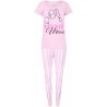Růžové dámské pyžamo Minnie Mouse - Disney - s krátkým rukávem a dlouhými nohavicemi. Toto pyžamo je vyrobeno ze 100% bavlny. Přední stranu horního dílu zdobí nápis Minnie Mouse a náčrt jejího portrétu. Nohavice jsou růžovo / bíle pruhované s mašlí v pase.