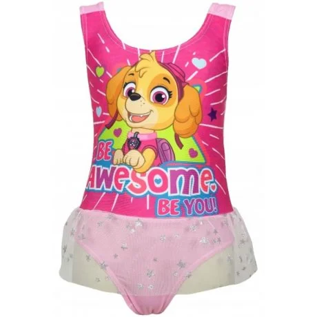 Dívčí jednodílné plavky Tlapková patrola - sv. růžové