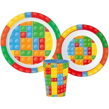 Sada plastového nádobí Stavebnicové kostky s kelímkem