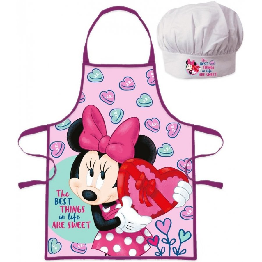 EUROSWAN · Dětská / dívčí zástěra s kuchařskou čepicí Minnie Mouse s bonboniérou - Disney - 2 dílná souprava