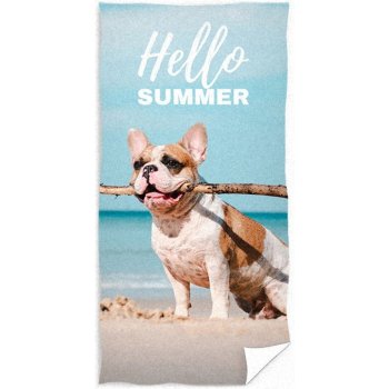 Bavlněná plážová osuška s buldočkem - Hello Summer