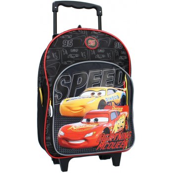 Dětský cestovní kufr na kolečkách s přední kapsou Auta