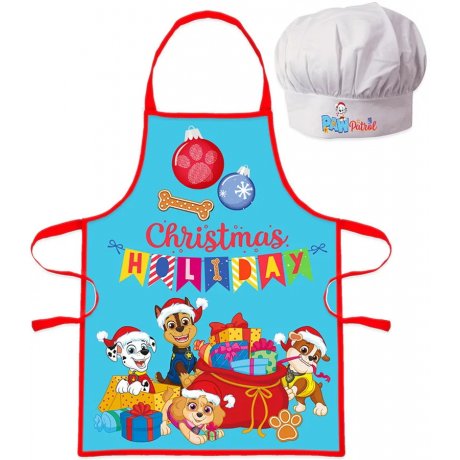 Vánoční zástěra s kuchařskou čepicí Tlapková patrola