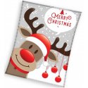 Velká vánoční coral fleece deka Sob Rudolf - šedá
