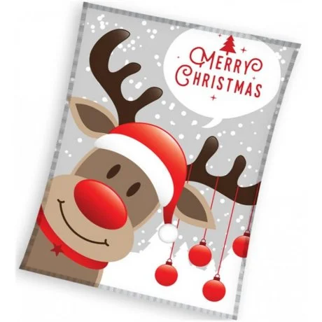 Velká vánoční coral fleece deka Sob Rudolf - šedá