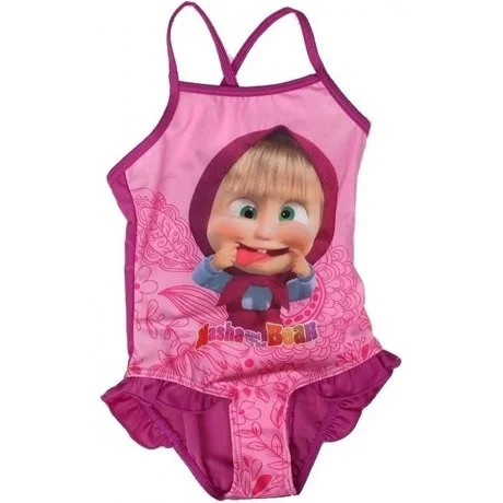 Dívčí jednodílné plavky Máša a medvěd - fialové