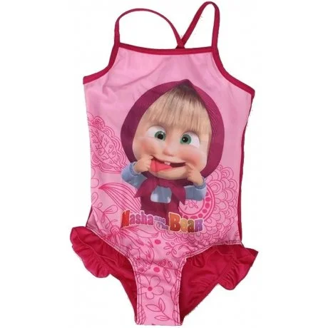 Dívčí jednodílné plavky Máša a medvěd - tm. růžové