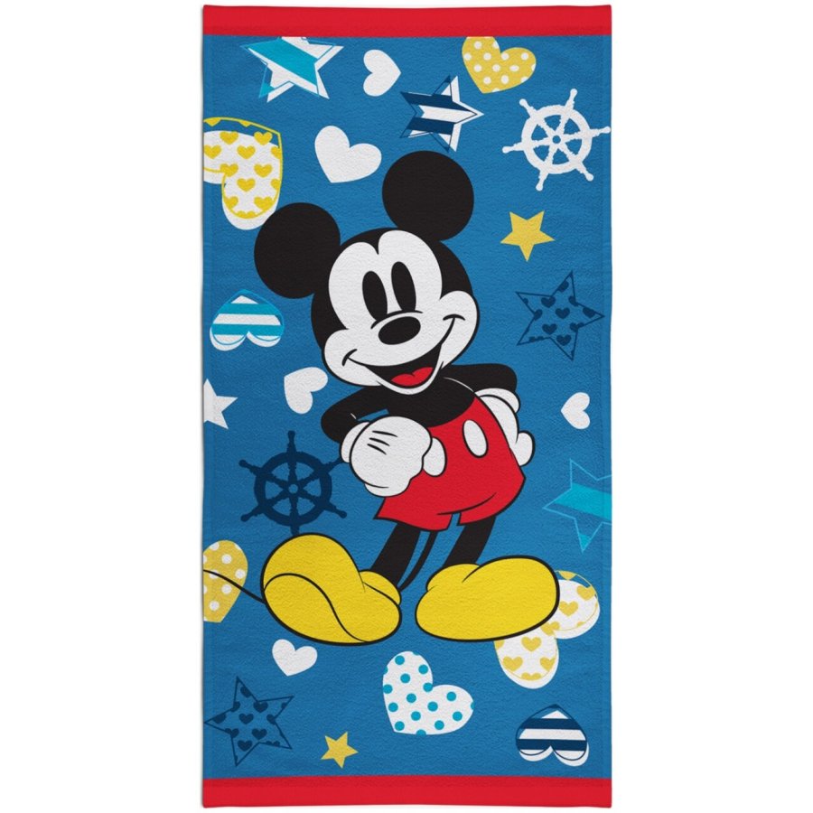 Himatsingka EU · Plážová osuška Mickey Mouse - Disney - motiv Nautical - 100% bavlna, froté s gramáží 320 g/m² - 70 x 140 cm