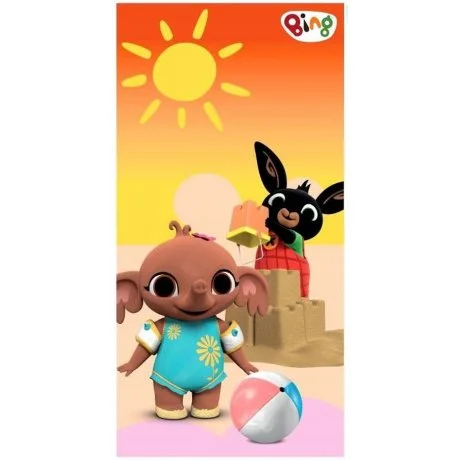 Dětská plážová osuška Zajíček Bing a Sula staví hrad z písku