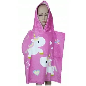 Dívčí plážové pončo - osuška s kapucí a jednorožci
