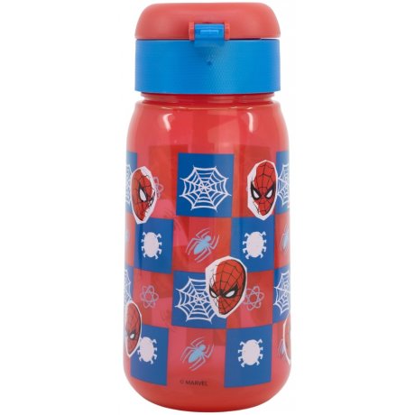 Plastová láhev na pití s brčkem a víčkem Spiderman