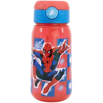 Plastová láhev na pití s brčkem a víčkem Spiderman
