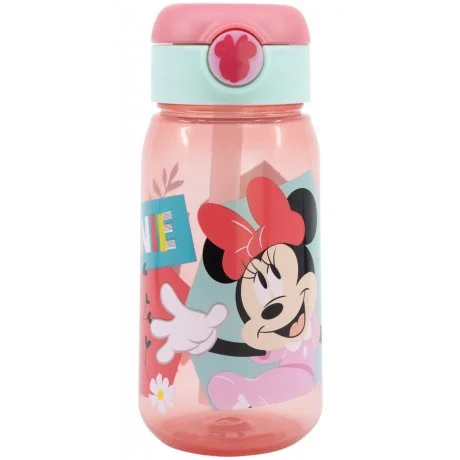Plastová láhev na pití s brčkem a víčkem Minnie Mouse