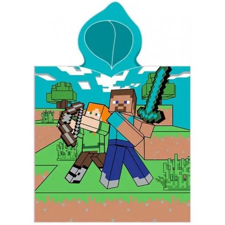 Dětské plážové pončo - osuška s kapucí Minecraft - Alex a Steve