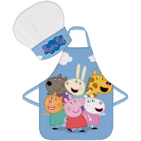 Dětská zástěra s kuchařskou čepicí Prasátko Peppa a kamarádi