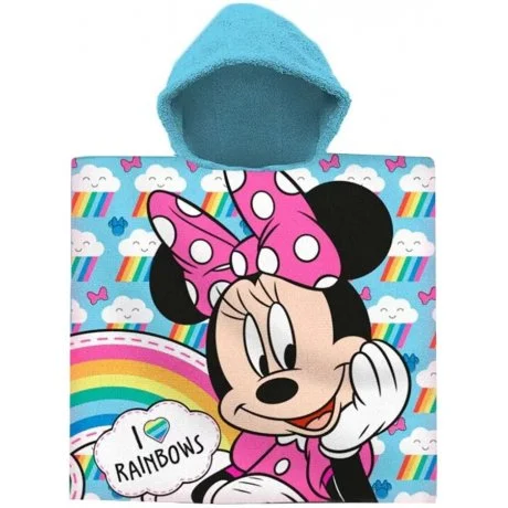 Dívčí plážové pončo - osuška s kapucí Minnie Mouse s duhou