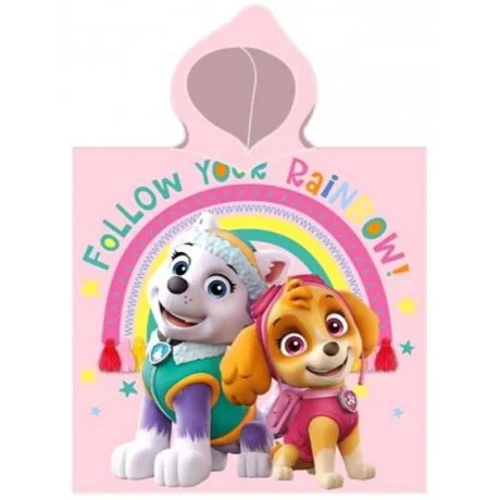 Dívčí plážové pončo - osuška s kapucí Tlapková patrola - Rainbow