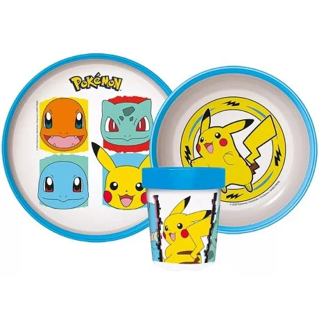 Sada plastového nádobí Pokémoni s kelímkem a protiskluzem