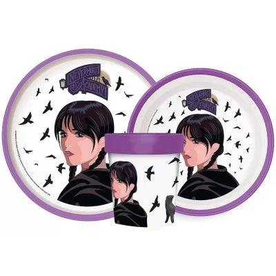 Sada plastového nádobí Wednesday s kelímkem a protiskluzem