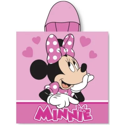Dívčí plážové pončo - osuška s kapucí Minnie Mouse se srdíčky