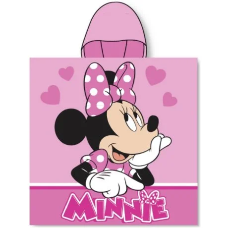 Dívčí plážové pončo - osuška s kapucí Minnie Mouse se srdíčky