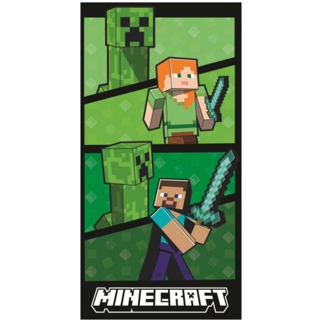 Bavlněná plážová osuška Minecraft - Creeper Fight × Alex a Steve