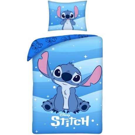 Vavlněné ložní povlečení Stitch na modrých vlnkách