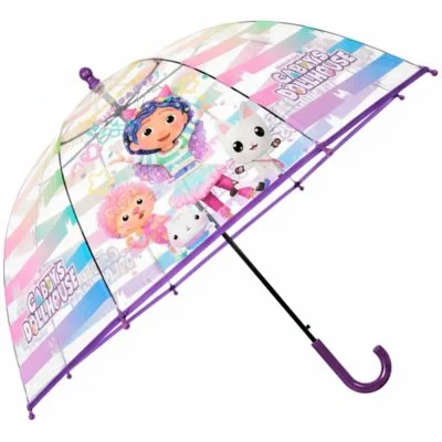 Dívčí transparentní deštník Gábinin kouzelný domek