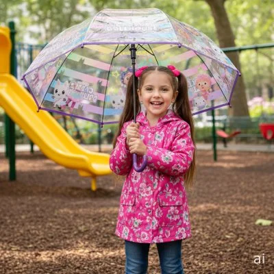 Dívčí transparentní deštník Gábinin kouzelný domek