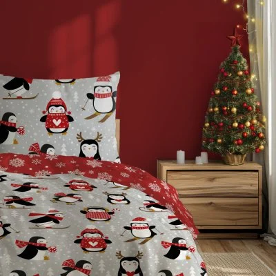 Vánoční bavlněné ložní povlečení - Tučňáci