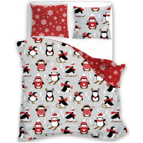 Vánoční bavlněné ložní povlečení - Tučňáci