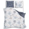 Oboustranná vánoční souprava ložního povlečení s motivem sněhových vloček na bílém podkladu, nebo ocelově šedém podkladu na druhé straně. Povlečení je vyrobeno ze 100% bavlny, obsahuje 1x povlak na přikrývku 140×200 cm a 1x povlak na polštář 70×90 cm (±3 %), zapínání je na zip.