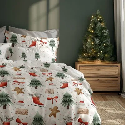 Vánoční bavlněné ložní povlečení - Perníček a Vánoční les