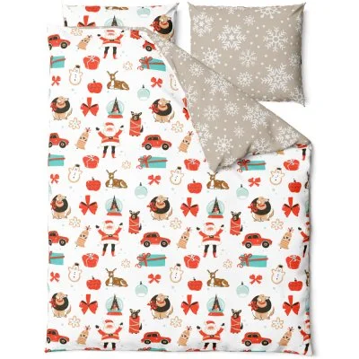 Vánoční saténové ložní povlečení - Veselé Vánoce