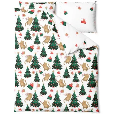 Vánoční saténové ložní povlečení - Kočičí Vánoce