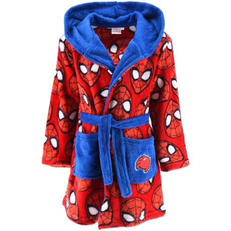 Dětský fleece župan s modrou kapucí Spiderman
