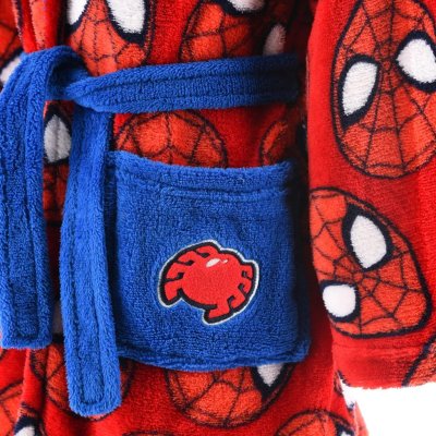 Dětský fleece župan s modrou kapucí Spiderman