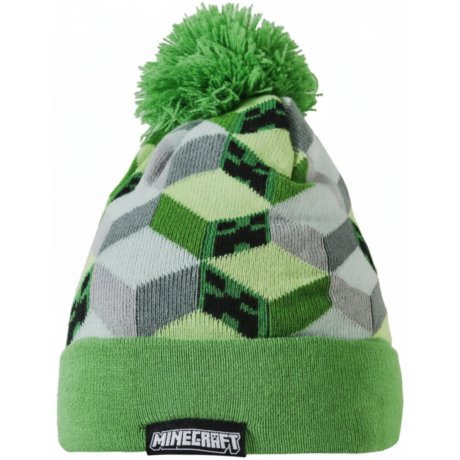 Dětská pletená čepice s bambulí Minecraft - Svět z kostek