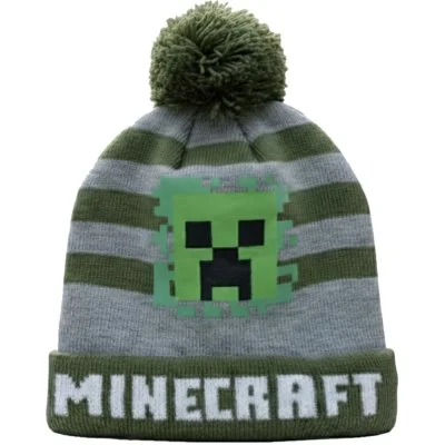 Dětská pletená čepice s bambulí Minecraft - Creeper