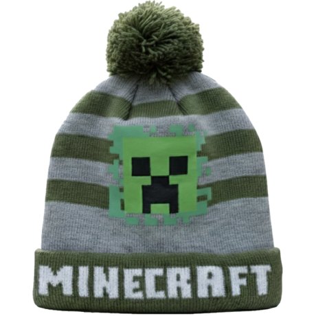 Dětská pletená čepice s bambulí Minecraft - Creeper