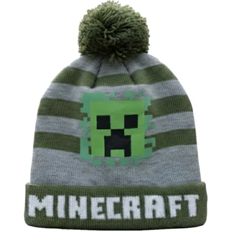 Dětská pletená čepice s bambulí Minecraft - Creeper