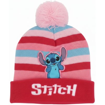 Dívčí zimní pletená čepice s bambulí Stitch