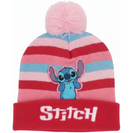 Dívčí zimní pletená čepice s bambulí Stitch