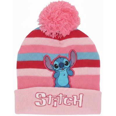 Dívčí zimní pletená čepice s bambulí Stitch