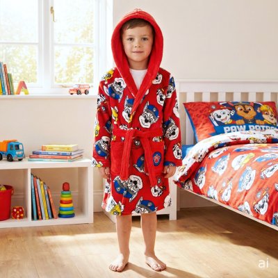 Chlapecký fleece župan s kapucí Tlapková patrola - červený