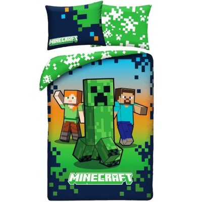 Oboustranné ložní povlečení z mikrovlákna Minecraft - Steve, Alex a Creeper