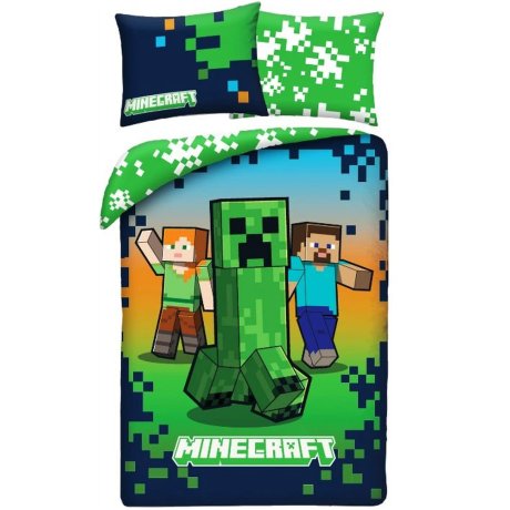 Oboustranné ložní povlečení z mikrovlákna Minecraft - Steve, Alex a Creeper