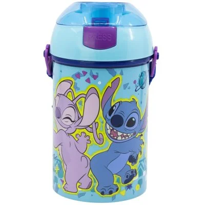 Plastová láhev na pití s brčkem a víčkem Stitch & Angel