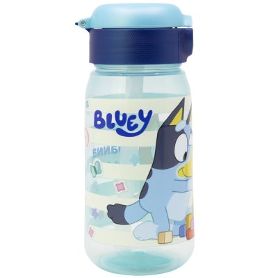 Plastová láhev na pití s brčkem a víčkem Bluey